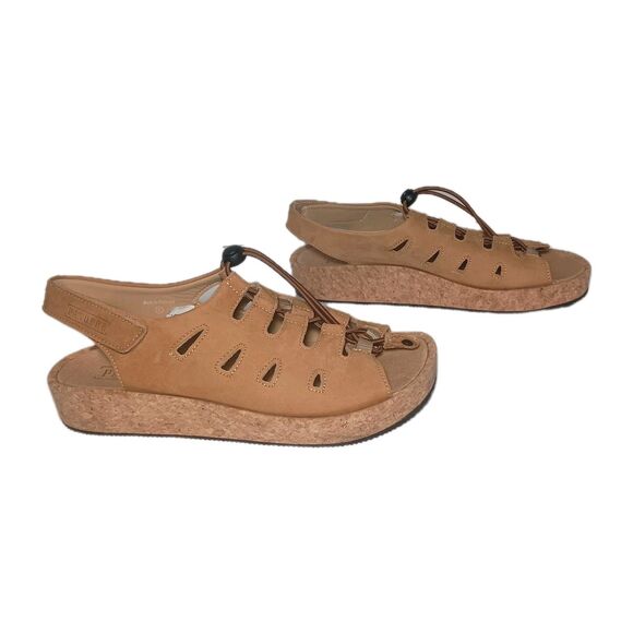 Pandere Traveler Cork Wedge Sandals 8 Tan Nubuck Leather Wide Swollen Feet - Picture 10 of 14